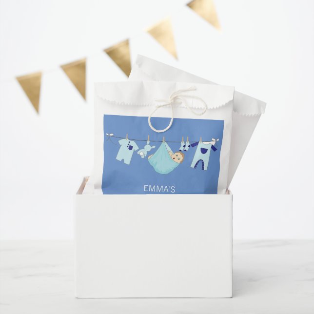 Modern Cute Blue Clothesline Boy Baby Shower  Favour Bags (Party)