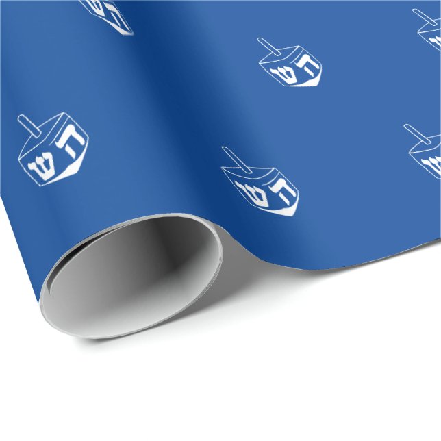 Modern cute blue white Dreidel pattern Hanukkah Wrapping Paper (Roll Corner)