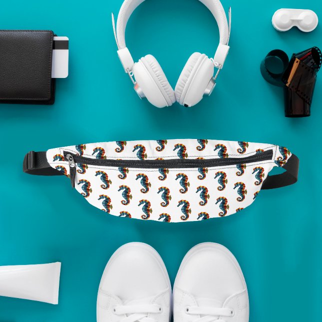 Modern Cute Blue White Seahorse Nautical Pattern Bum Bags (Creator Uploaded)