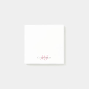 Modern Cute Blush Pink Brush Script Two Monogram Post-it Notes