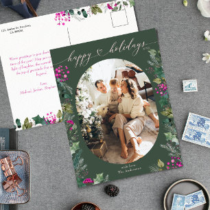 Modern Cute Botanicals Photo Happy  Holiday Postcard