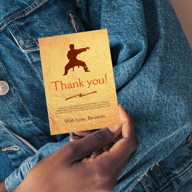 Modern Cute Boy Karate Silhouette Kids Birthday Thank You Card (Creator Uploaded)