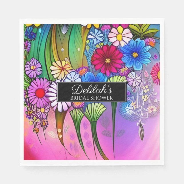 Modern Cute Bright Floral Art Boho Bridal Shower Napkin (Front)
