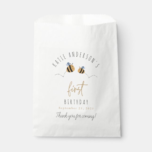 Modern Cute Bumblebee First Birthday Favour Bags (Front)