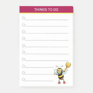 Modern cute bumblebee on burgundy & white post-it notes