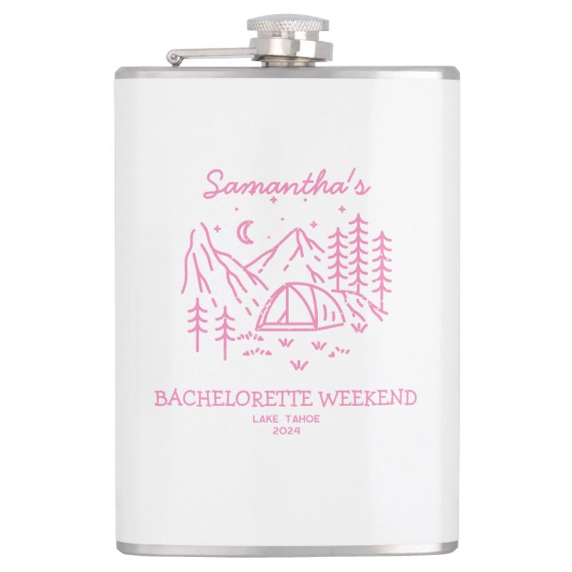 Modern Cute Camping Bachelorette Party Nature Hip Flask (Front)