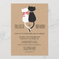 Modern Cute Cat Couple Monogram Wedding Invite