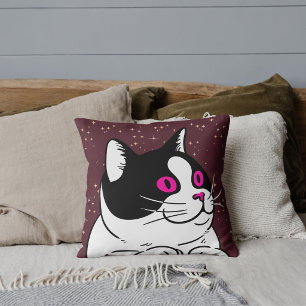 Modern Cute Cat Lover Pet Friend Kitten Burgundy Cushion