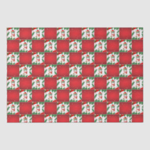 Modern Cute cat Santa Xmas Holly chequered Pattern Tissue Paper