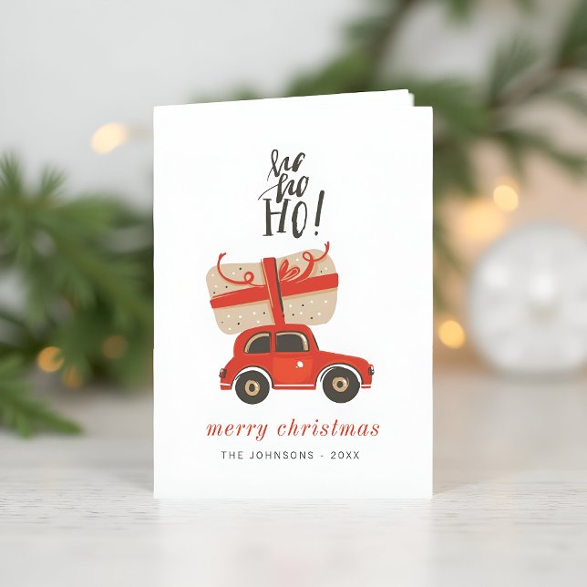 Modern Cute Chic Christmas Gift Red Car Holiday Card (Creator Uploaded)