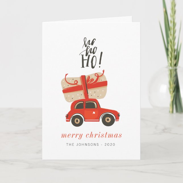 Modern Cute Chic Christmas Gift Red Car Holiday Card (Front)