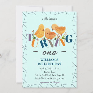 Modern Cute Chicken Family Boy 1st Birthday Invitation