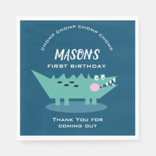 Modern Cute Chomping Alligator Safari Birthday Napkin