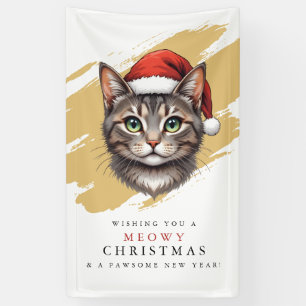Modern Cute Christmas Cat with Santa Hat Banner