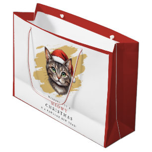 Modern Cute Christmas Cat with Santa Hat Large Gift Bag
