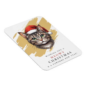 Modern Cute Christmas Cat with Santa Hat Magnet