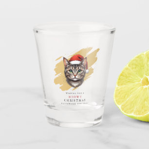 Modern Cute Christmas Cat with Santa Hat Shot Glass