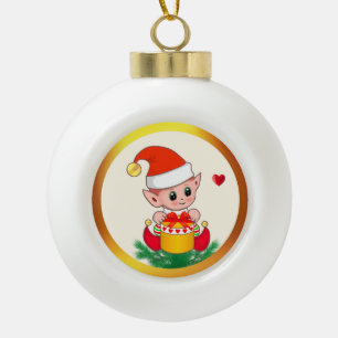 Modern Cute Christmas Elf Ceramic Ball Christmas Ornament