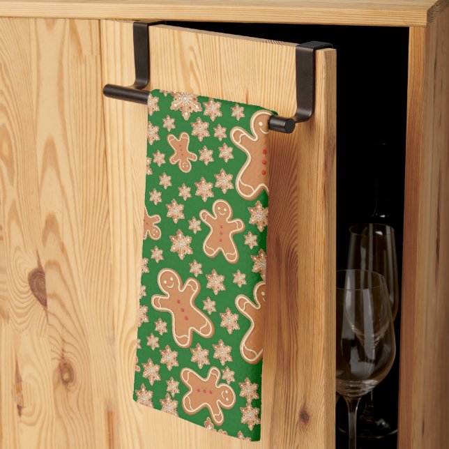 Modern Cute Christmas Gingerbread Man Pattern  Tea Towel (Thirds Fold)