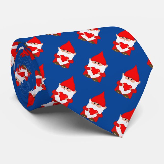 Modern Cute Christmas Gnome Pattern on Blue Tie (Rolled)