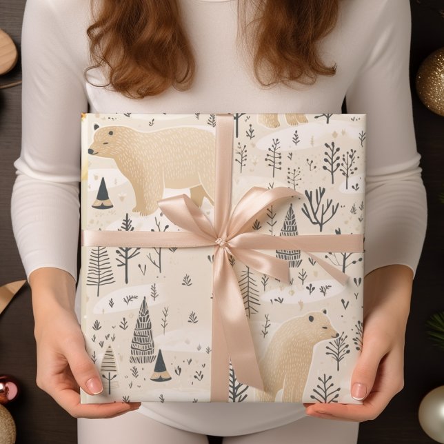 Modern Cute Christmas Polar Bears  Wrapping Paper (Creator Uploaded)