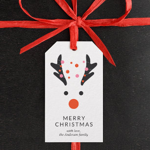Modern Cute Christmas Reindeer Face Gift Tags