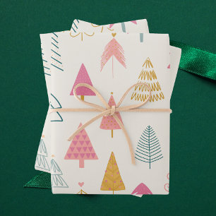 Modern Cute Christmas Tree Pattern Wrapping Paper Sheet