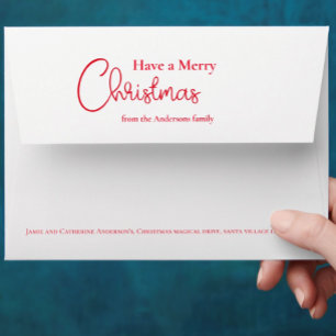 Modern Cute Christmas tree Red Calligraphy Script Envelope