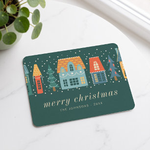 Modern Cute Christmas Winter Snow Town Scene Holiday Card