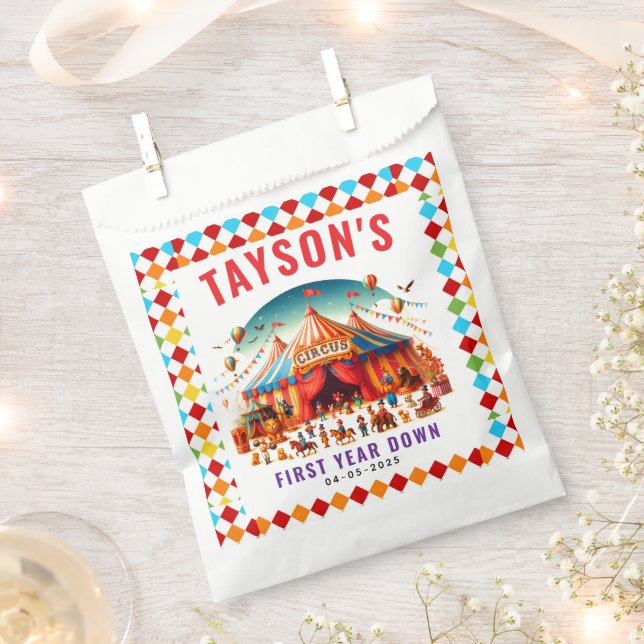 Modern Cute Circus Carnival 1st Birthday Favour Bags (Clipped)