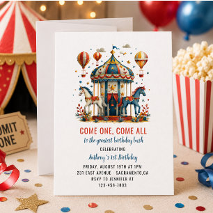 Modern Cute Circus Carnival Festival 1st Birthday Invitation