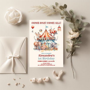 Modern Cute Circus Carnival Festival 1st Birthday Invitation