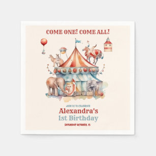 Modern Cute Circus Carnival Festival 1st Birthday Napkin