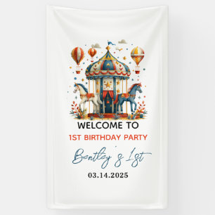Modern Cute Circus Carnival Fiesta First Birthday Banner