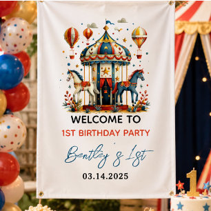 Modern Cute Circus Carnival Fiesta First Birthday Banner