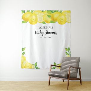 Modern Cute Citrus Lemon Baby Shower Backdrop Tapestry