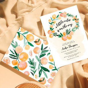 Modern Cute Citrus Orange Little Cutie Baby Shower Invitation