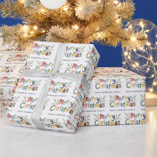 Modern Cute Colourful Merry Christmas Family Wrapping Paper
