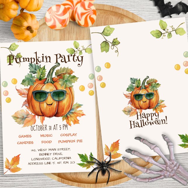 Modern Cute Colourful Pumpkin Kids Halloween Party Invitation (Creator Uploaded)