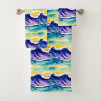 Modern cute colourful summer sun Blue Yellow Bath Towel Set
