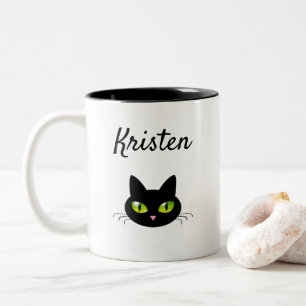 Modern Cute & Cool Black Cat Head Two-Tone Coffee Mug