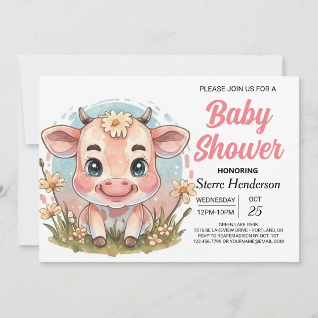 Modern Cute Country Farm Cow Baby Shower Invitation (Front)