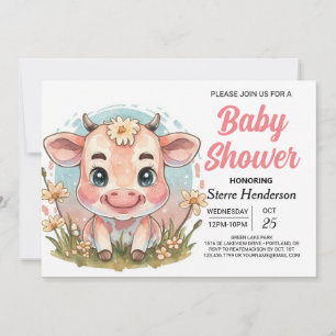 Modern Cute Country Farm Cow Baby Shower Invitation