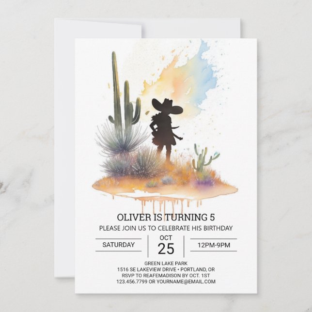 Modern Cute Cowboy Birthday Invitation (Front)