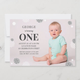Modern Cute Custom Baby Photo 1st Birthday Invitation