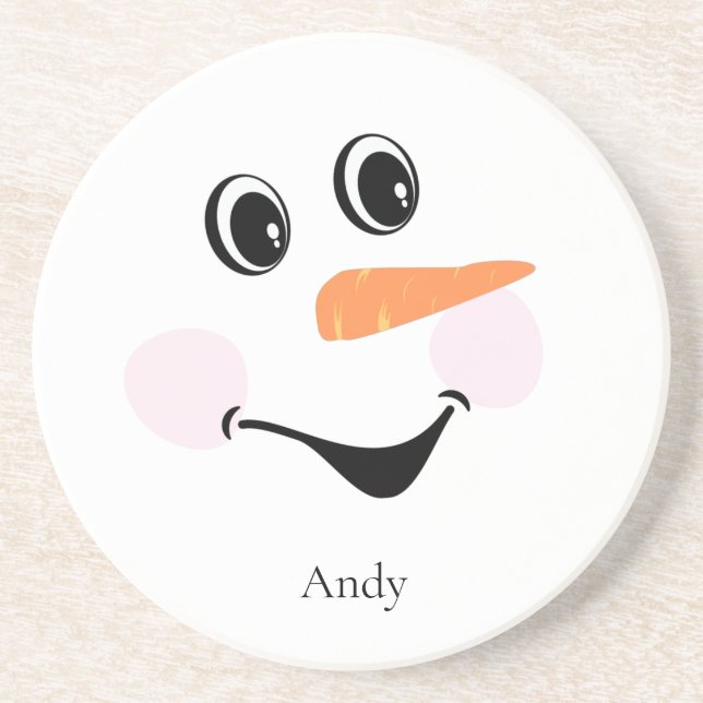 Modern Cute Custom Smiling Snowman face Coaster (Front)