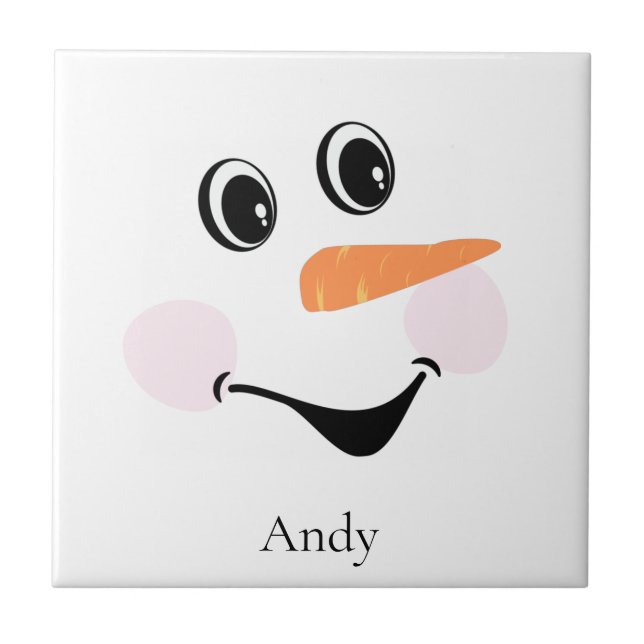 Modern Cute Custom Smiling Snowman face Coaster (Front)