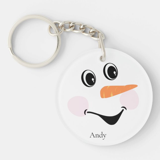 Modern Cute Custom Smiling Snowman face  Key Ring (Front)