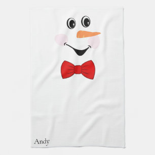 Modern Cute Custom Smiling Snowman face Tea Towel