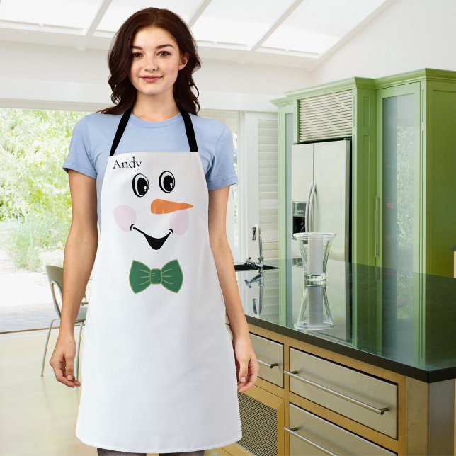 Modern Cute Custom Snowman face apron bow tie red (Creator Uploaded)